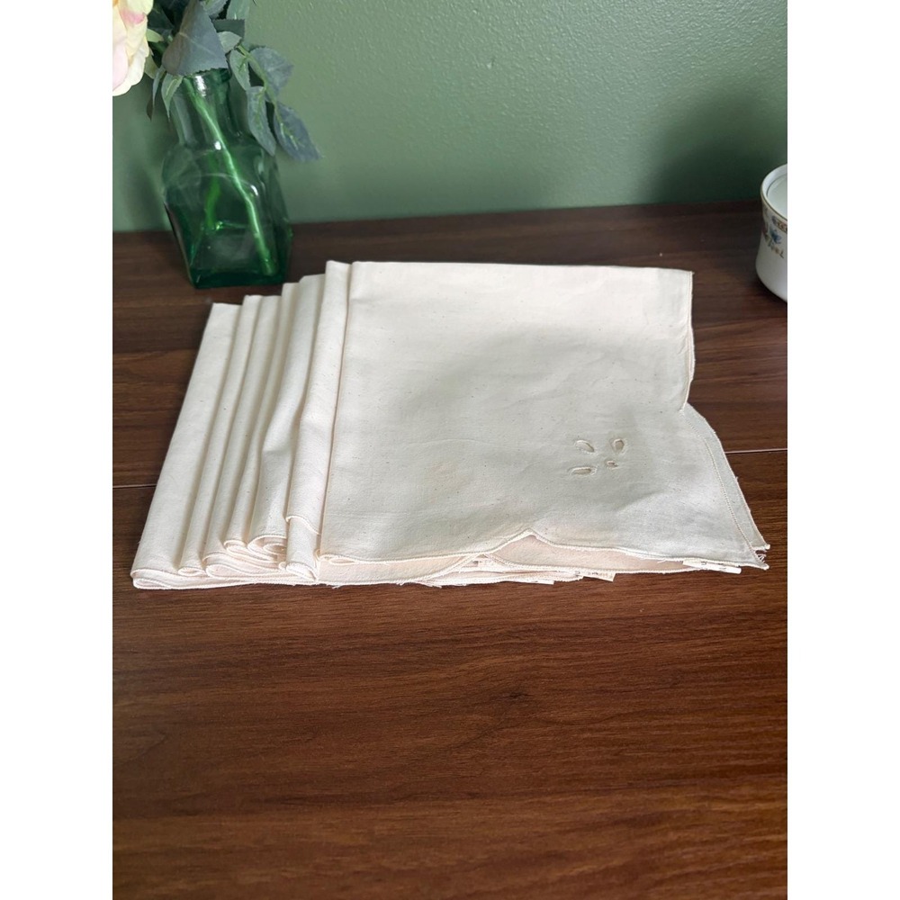 Vintage Embroidered Cutout Napkins, Set of 7, Cottagecore Linens